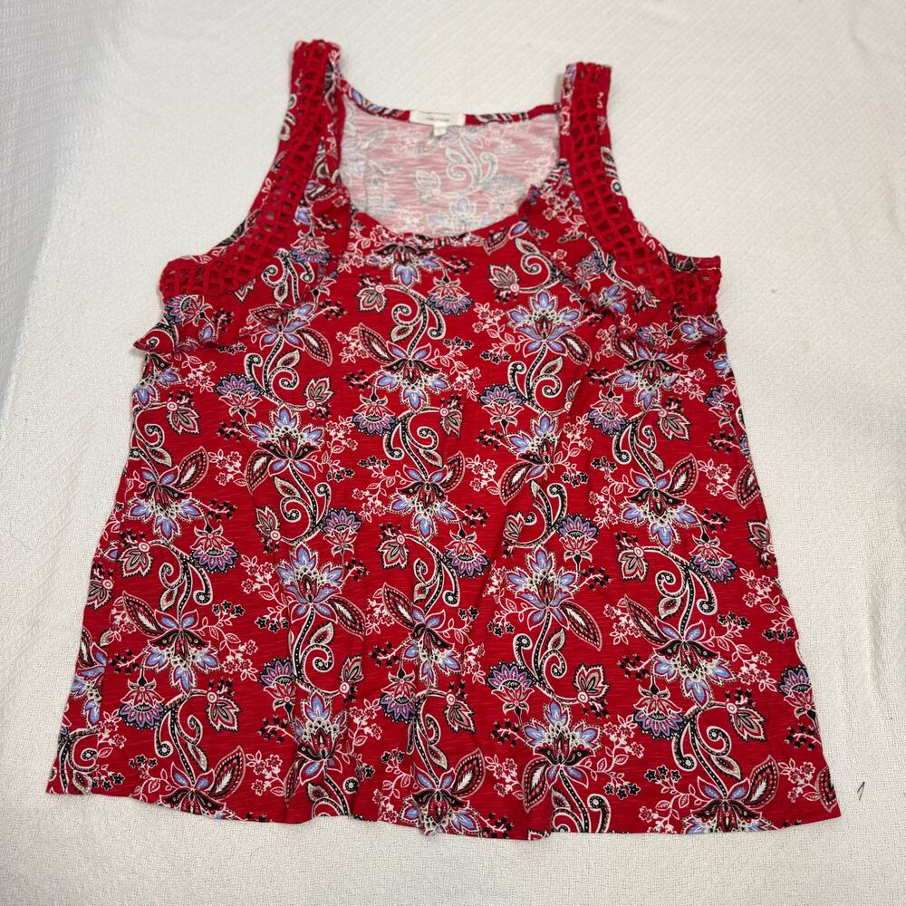 Maurices Red Paisley Lattice Ruffle Tank Top Womens Large Boho Stretch - Picture 6 of 9